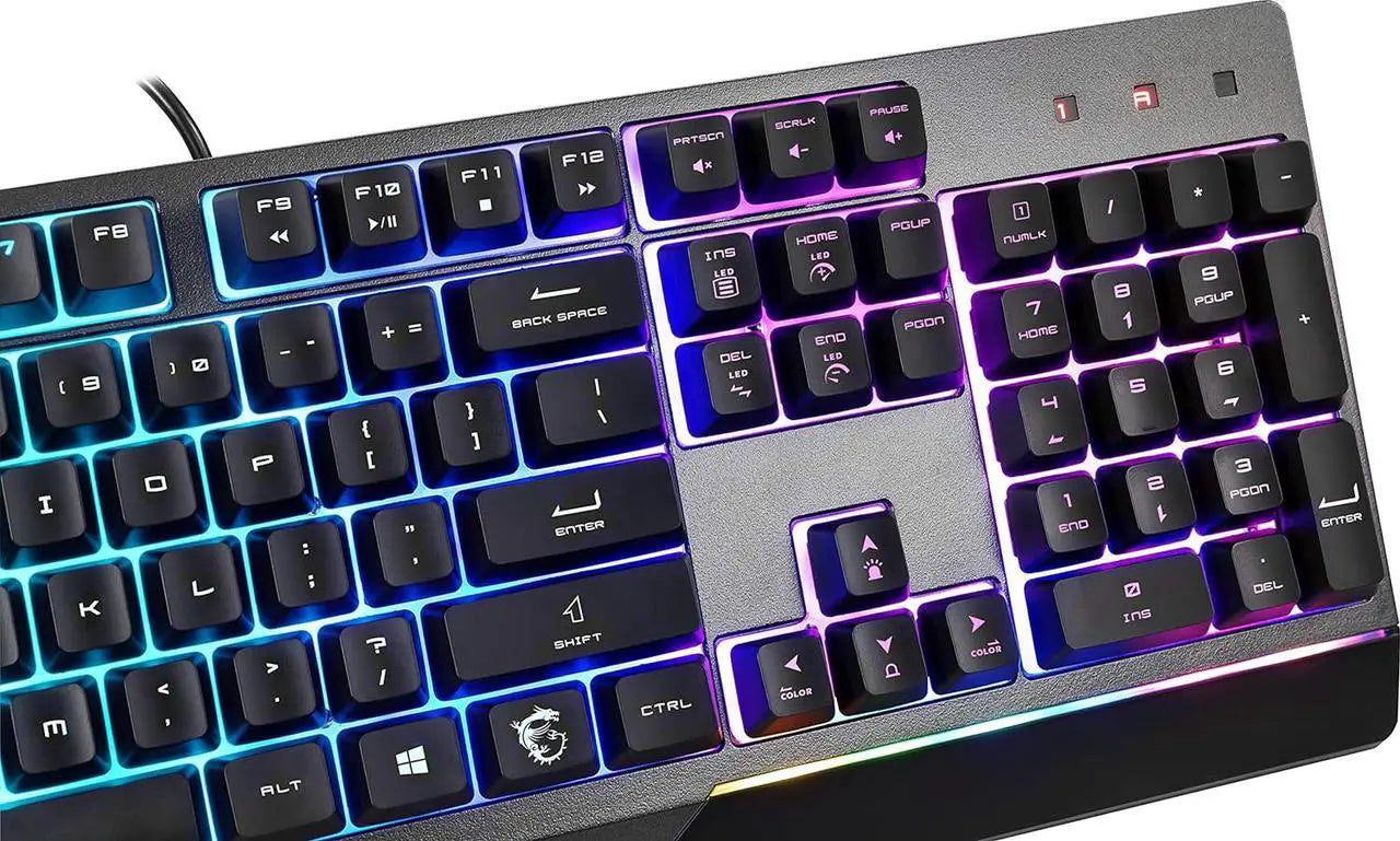 MSI Vigor GK30 Gaming Keyboard - Mechanical Membrane Switches, 6-Zone RGB, Water Repellent & Splash-Proof, 5000 DPI - Black