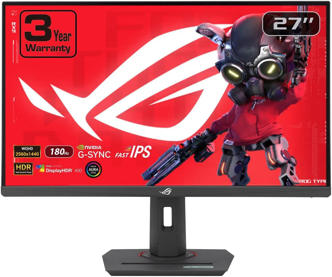 ASUS ROG Strix 27" QHD 2K 1440P 180Hz fast IPS with AMD FreeSync (AMD Adaptive Sync) & G-Sync compatible HDR400 1ms DCI-P3 95%, USB-C built-in Ai Gaming Computer Monitor XG27ACG